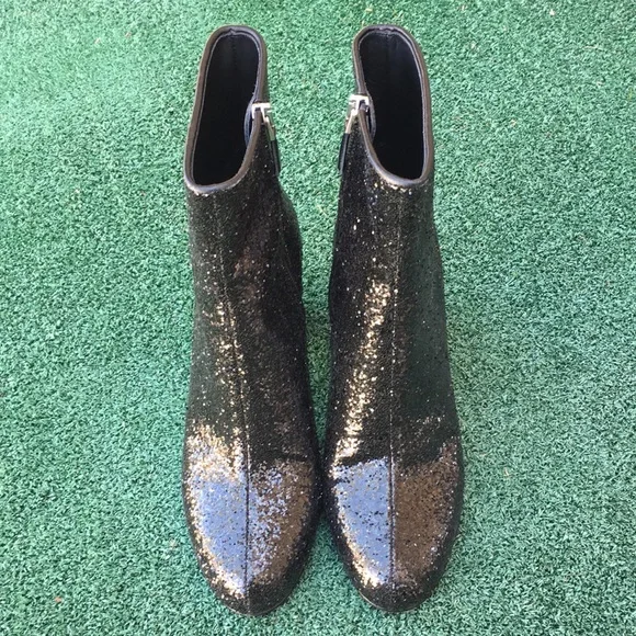 NWT Red Valentino Glitter Block Heel Boot Black 37